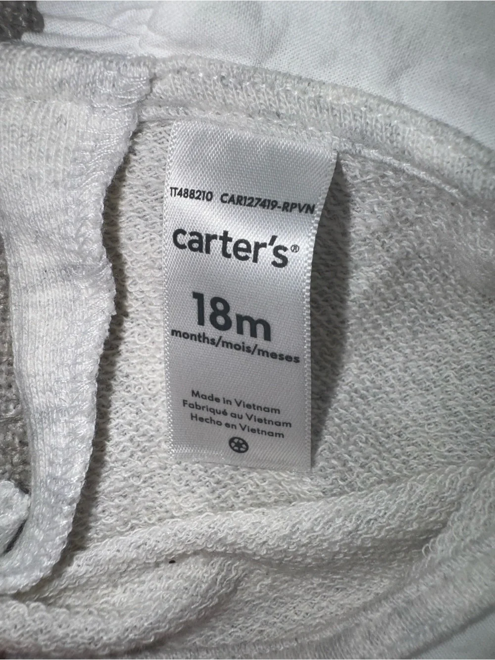 Carter's Light Gray Sweatshirt with Pink Cherry Graphic and White Ruffle Collar